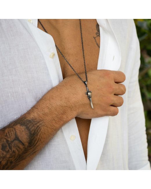 Ebru Jewelry Metallic Skull Blade Warrior Necklace for men