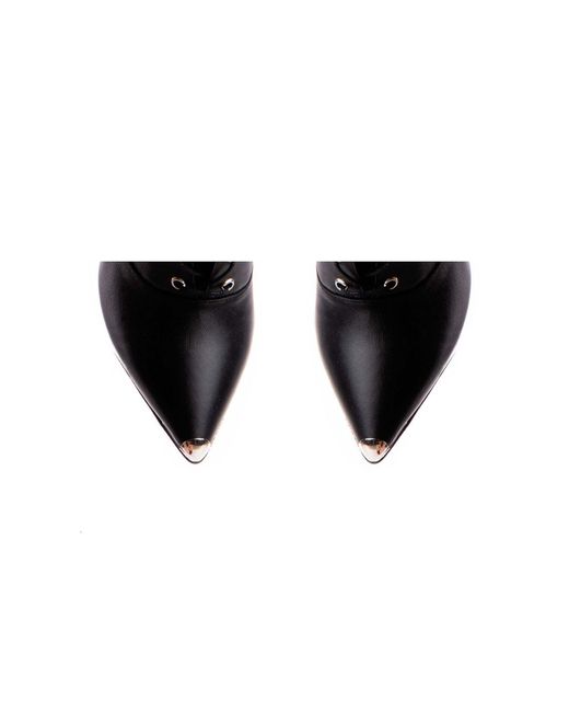 The 5Th Element Black Lace-Up Leather Ankle Boots With Metal Toe