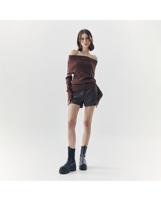 Ats the Label Brown Sia Off Shoulder Knit Top