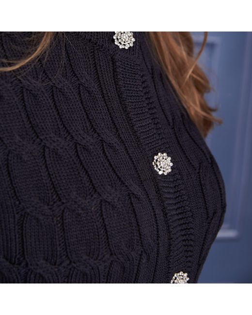 Roch Perel Blue Jewel Buttoned Cable Cardigan