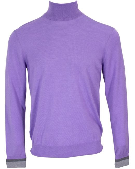 lords of harlech Men's Purple Ronald Merino Turtleneck Sweater In Lavender