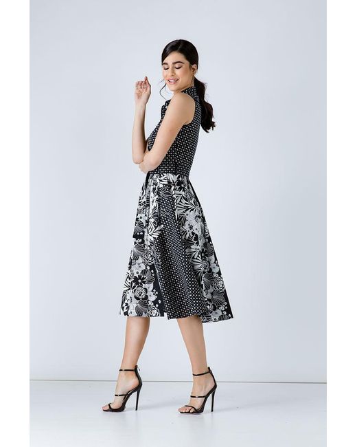 Conquista Blue Cotton Button-Front Printed Dress