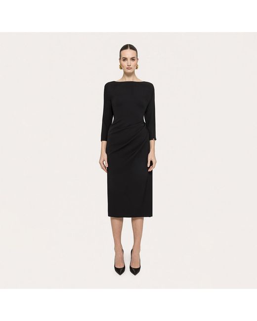 Nissa Black Pleat-Detail Midi Dress
