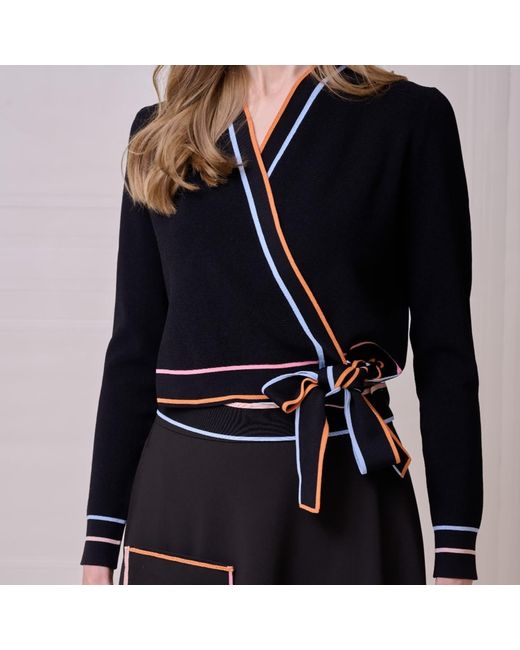 Roch Perel Black Coloured Trim Wrap Sweater