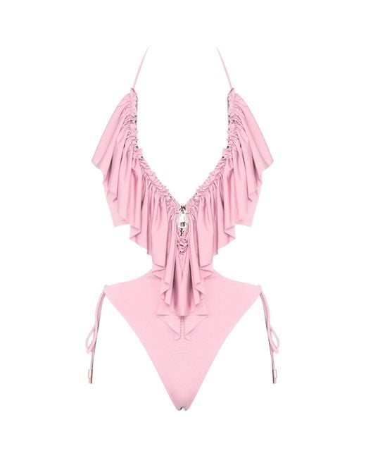 ANTONINIAS Pink Hortenzis Ruffled One-Piece Swimsuit With Adjustable Zip