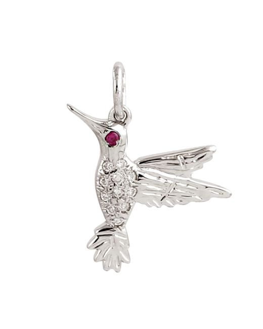 Artisan 18k White Gold With Ruby & Diamond Humming Bird Charm Pendant