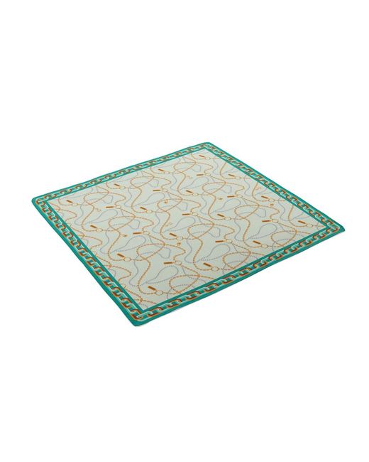 Le Parmentier Green Heritage Chain And Pearls Silk Square Scarf