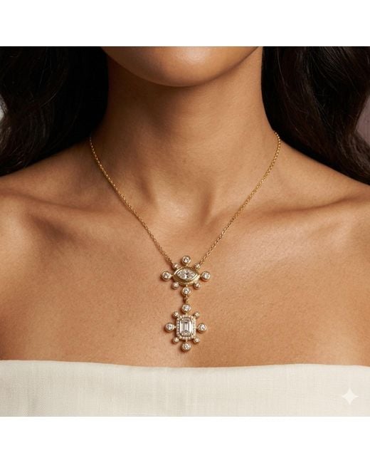Artisan Metallic 14K Diamond Geometric Drop Pendant Necklace