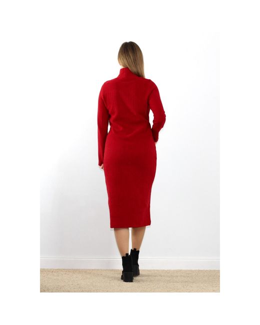 Oh!Zuza Red Long-Sleeved Turtleneck Ribbed Cotton Dress