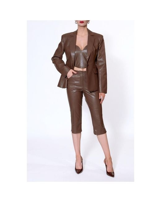 AGGI by HALEWSKI Brown Bonnie Chocolate Vegan Leather X Shaped Blazer