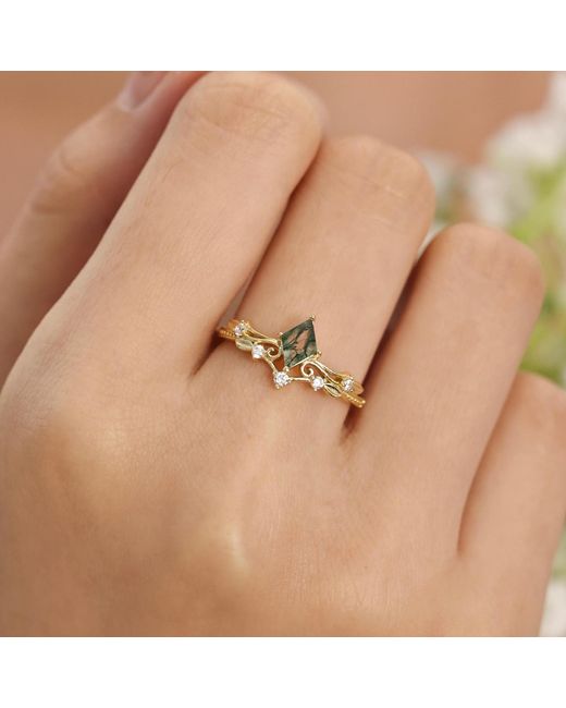 Azura Jewelry New York Metallic Victorian Lace Moss Agate Ring Vermeil