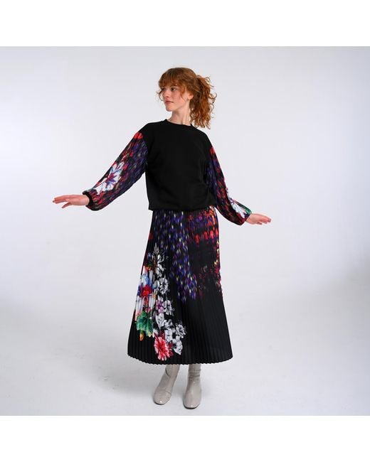 Lalipop Design Blue Floral Print Fully Pleated Maxi Skirt