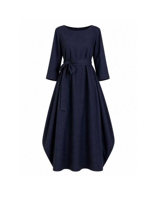 Nikka Place Blue Maxi Linen Kaftan Dress With Tie And Bracelet Sleeves