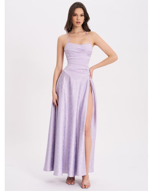 Miss Circle New York Purple Raegan Taro Jacquard Rouched Maxi Dress