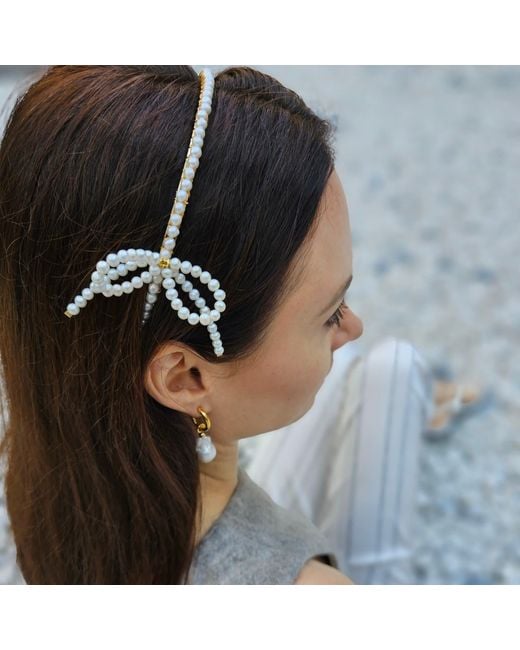 Farra Metallic Freshwater Pearls Crafted Butterfly Knot Hair Band