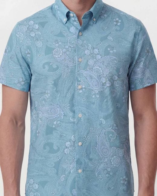 Lords of Harlech Blue Todd Paisley Explosion Knit Shirt for men