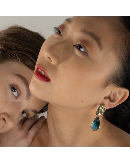 Rare Matters Jewelry Blue Golden Leaf Drop Earrings