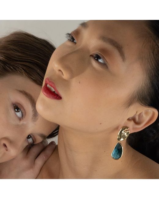 Rare Matters Jewelry Blue Golden Leaf Drop Earrings
