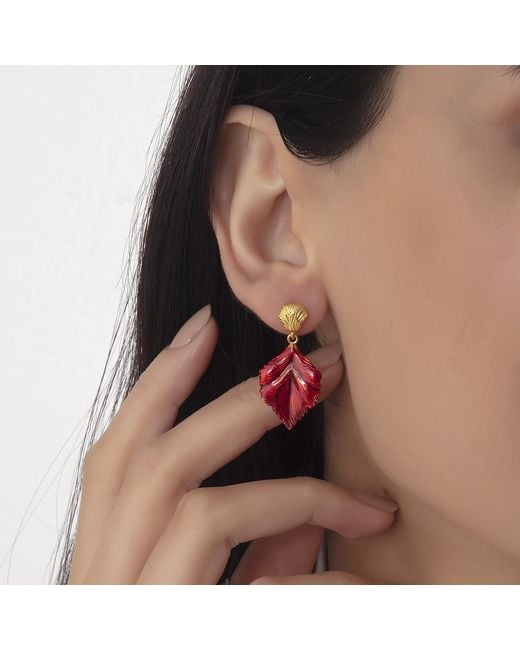 Milou Jewelry Red Linden Leaf Drop Earrings