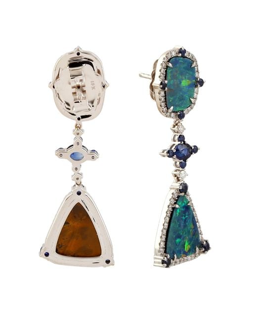 Artisan Green Opal, Sapphire & Diamond Drop Earrings