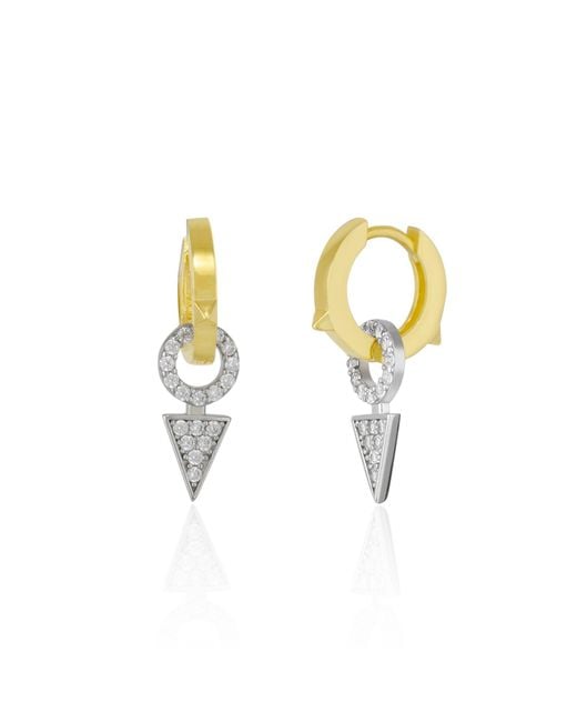 Spero London Metallic Triangle Diamond Style Pave Hoop Sterling Earring