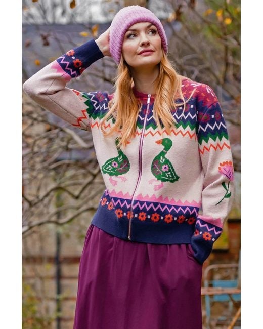 Sugarhill Pink Solana Knitted Bomber Jacket Ducks