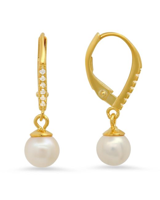 Kylie Harper Metallic Genuine Pearl & Diamond Cz Dangling Leverback Earrings