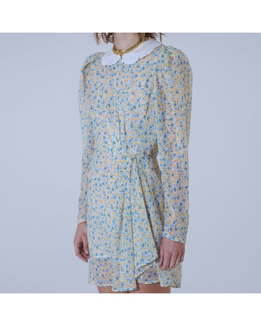 SVETA Milano Natural Columbia Floral Short Dress With Embroidered Collar