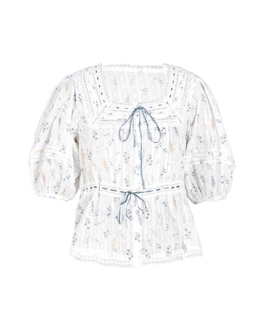 Rose & Nancy White Ella Pretty Priarie Print Cotton Blouse