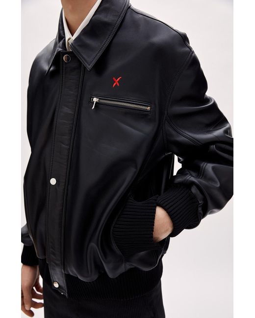 Pcfg Black Bomber Leather Jacket for men