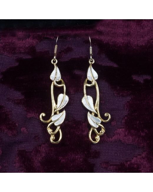 Simon Kemp Jewellers Metallic Long Leaves, William Morris Drop Earrings Eighteen Carat On Solid Sterling