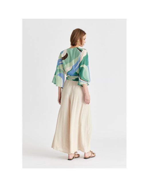 Paisie Natural Neutrals Flowy Palazzo Trousers With Open Front Splits