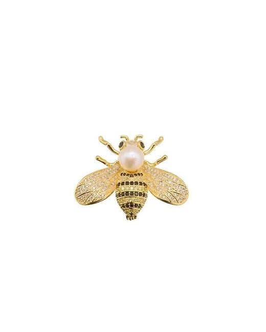 Angel Barocco Metallic Natural Freshwater Pearl Bee Brooch