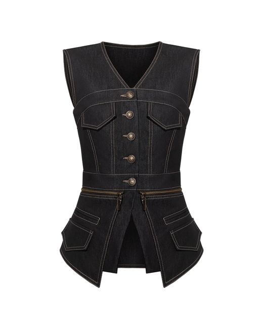 Tia Dorraine Black Sleeveless Denim Top Vest