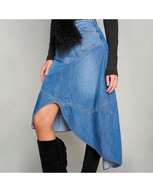 Love and Nostalgia Blue Little Wildflower Denim Midi Skirt