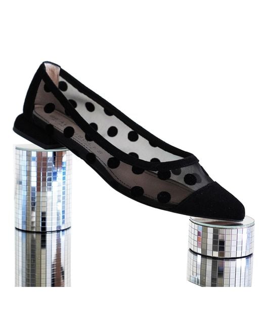 Beautiisoles by Robyn Shreiber Made in Italy Black Blake Polka Dots Mesh Work Valentine Evening Comfortable Sexy Flat Ballerina