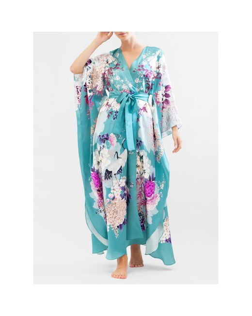 Meng Teal Silk Satin Wrap Dress in Blue | Lyst