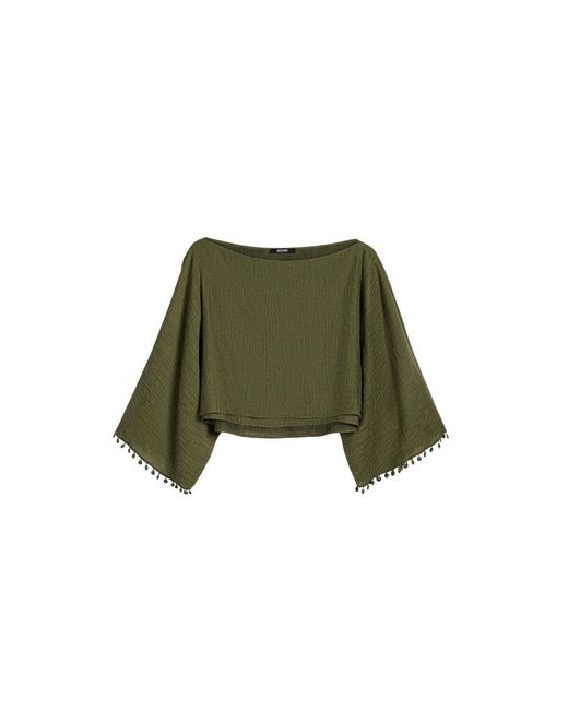 Nocturne Green Neutrals Cropped Boat-Neck Blouse