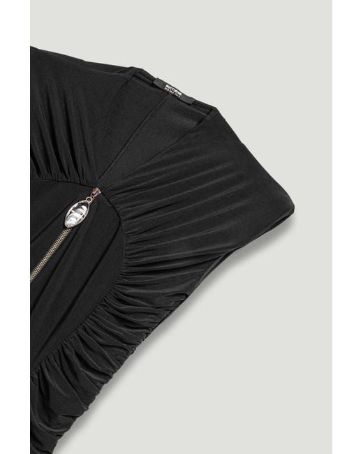 Nocturne Black Ruched Deep V-Neck Maxi Dress