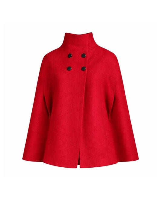 Nikka Place Red Wool Poncho Cloak Coat With Buttons & High Neck