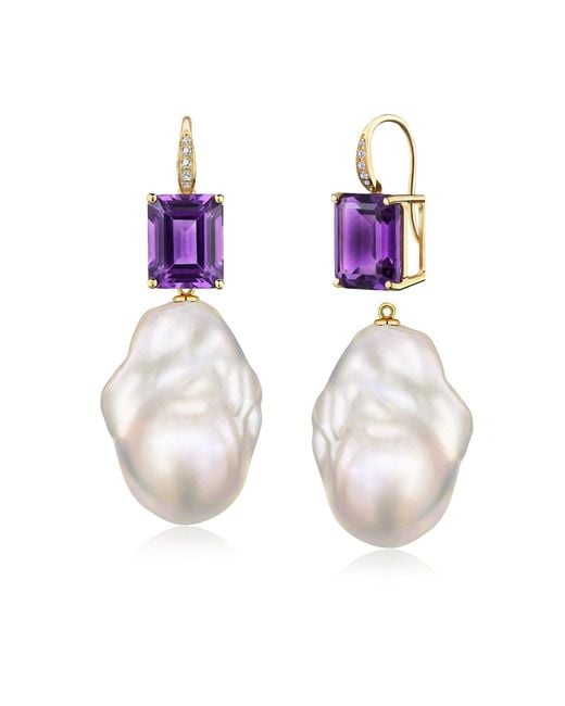 Kai Fine Jewelry Purple Solid Natural Emerald-Cut Amethyst Diamond & Baroque Pearl Convertible Drop Earrings