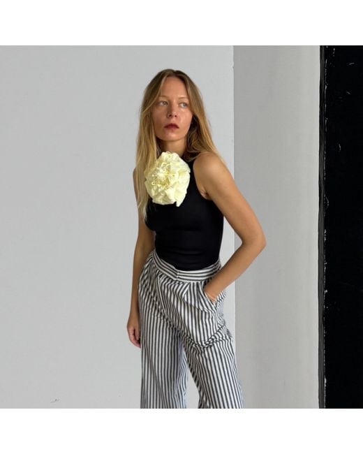 London Atelier Byproduct Black One Shoulder Top With Flower Pin