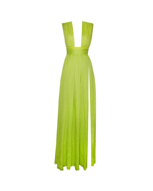 Miss Circle New York Green Valley Of Angels Lime Chiffon Pleated High Slit Maxi Dress