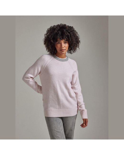 Salts Cashmere Pink Double Neck Trim Crew Neck Sweater