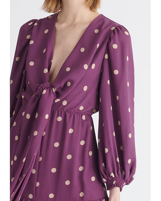 Paisie Purple Tiered Hem Polka Dot Dress