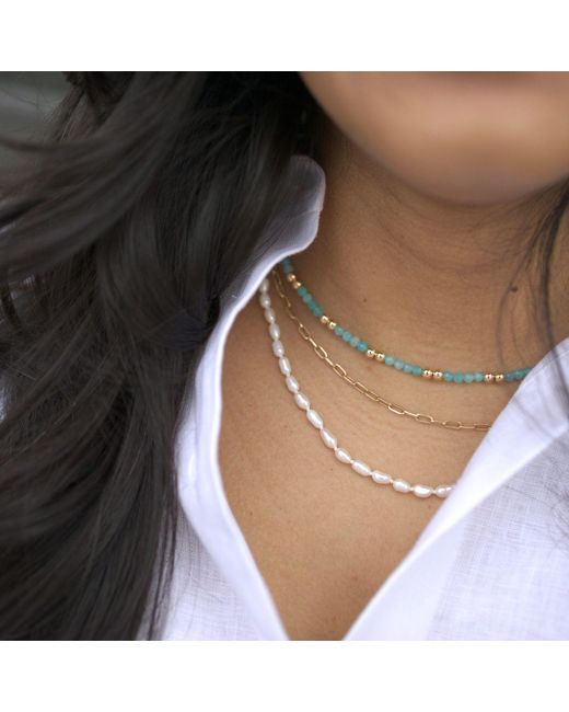 Herself Collections Metallic Hand-Knotted Freshwater Rice Pearl Necklace