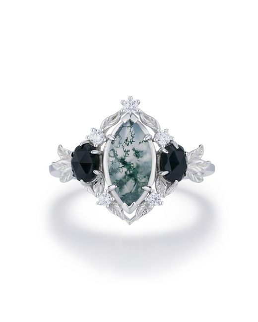Azura Jewelry New York Blue Noctis Moss Agate Onyx Ring Vermeil