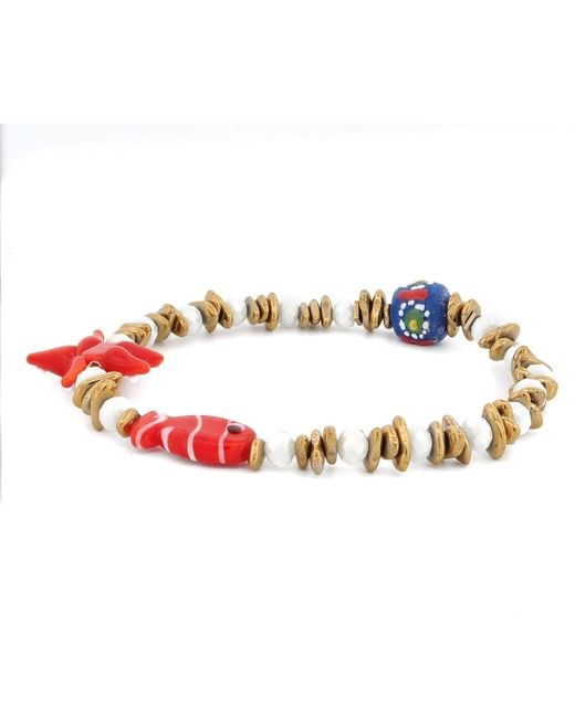 Ebru Jewelry Metallic Ceramic Fish & Star Joyful Summer Beaded Anklet