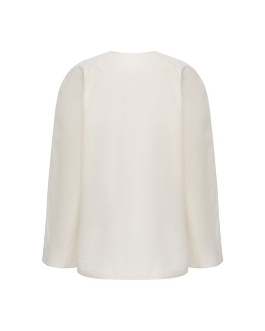 FRONT ROW SHOP White Reversible Scarf Blouse Ecru
