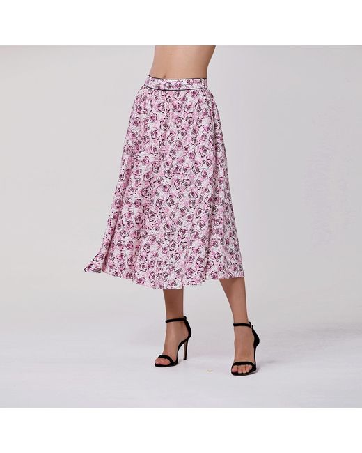 Smart and Joy Gray Floral-Print Cotton Midi Skirt